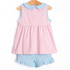 Isabella Ruffle Short Set, Blue and Pink Stripe