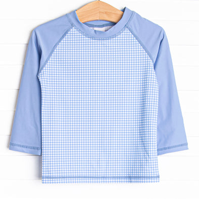 Gulf Gingham Long Sleeve Rash Guard, Blue