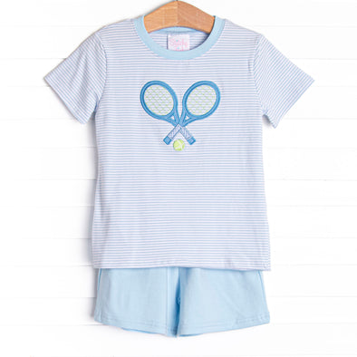 Serve's Up Applique Short Set, Blue Stripe