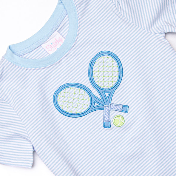 Serve's Up Applique Short Set, Blue Stripe