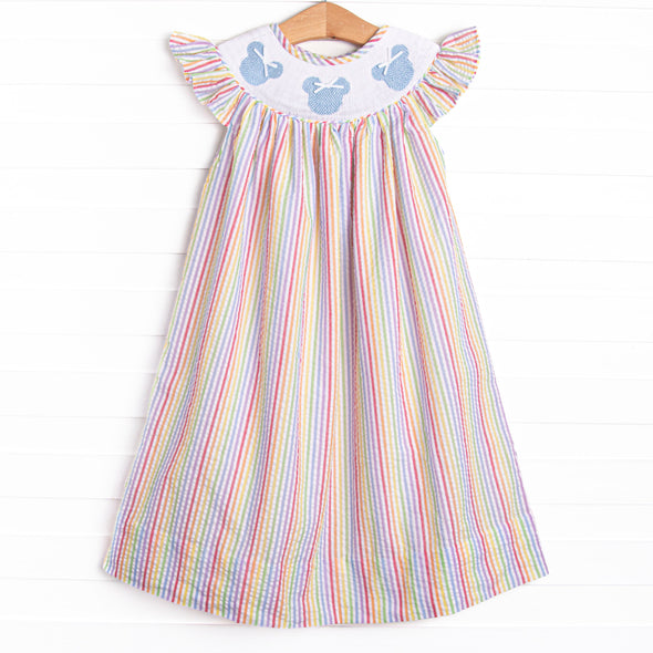 Magic Memories Smocked Bishop Dress, Rainbow Stripe