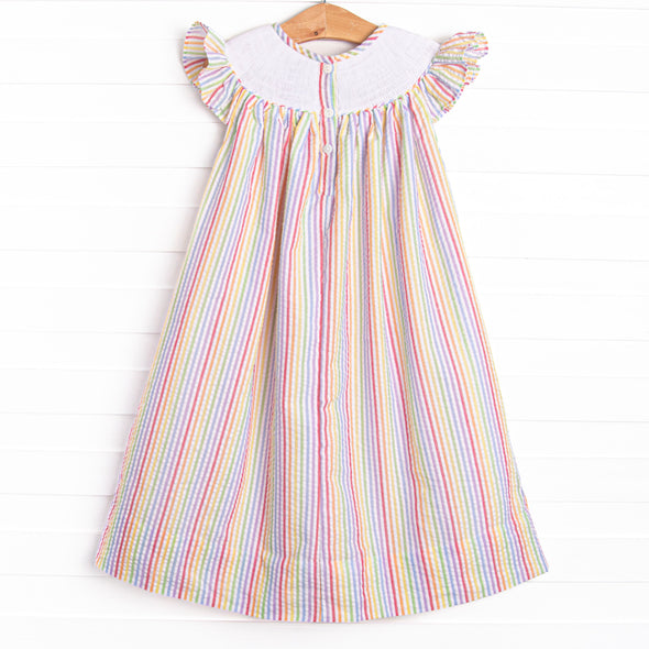 Magic Memories Smocked Bishop Dress, Rainbow Stripe