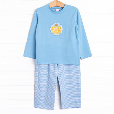 Gingham and Ghord Applique Pant Set, Blue