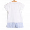 Coastal Cruise Smocked Short Set, Blue Seersucker