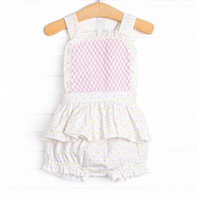 Criss-cross Colors Smocked Diaper Set, White