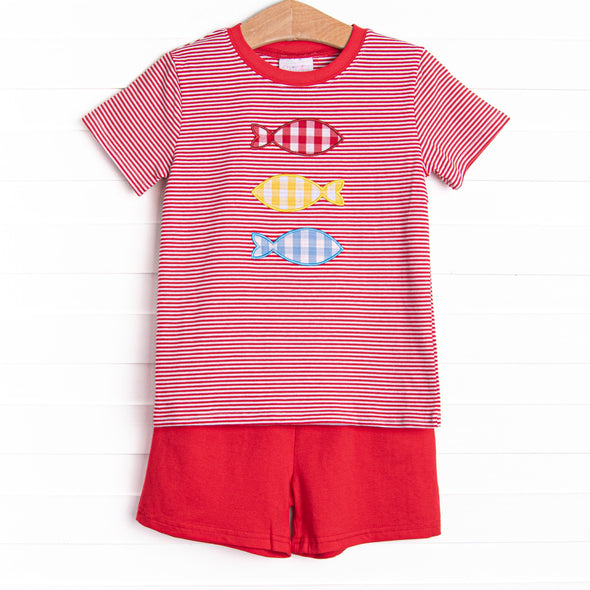 Primary Pacific Applique Short Set, Red