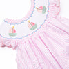 Coastal Cruise Smocked Bishop Dress, Pink Seersucker