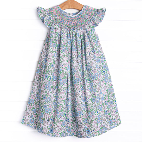 Perfect Petals Smocked Bishop Dress, Blue