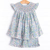 Perfect Petals Smocked Ruffle Short Set, Blue