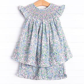 Perfect Petals Smocked Ruffle Short Set, Blue