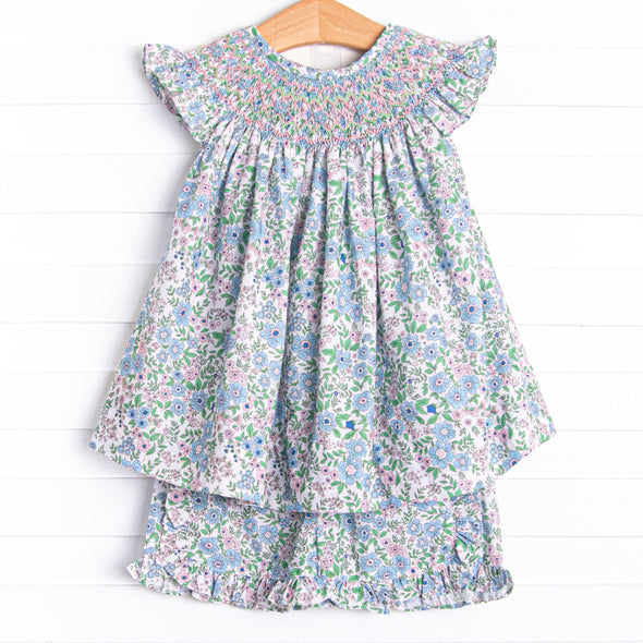 Perfect Petals Smocked Ruffle Short Set, Blue