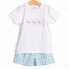 Plaid Paws Smocked Short Set, Blue