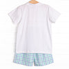 Plaid Paws Smocked Short Set, Blue