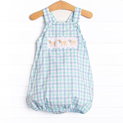 Plaid Paws Smocked Sunsuit, Blue