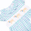 Plaid Paws Smocked Dress, Blue