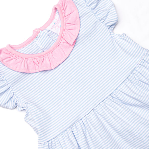 Laney Flutter Sleeve Dress, Pink and Blue Stripe