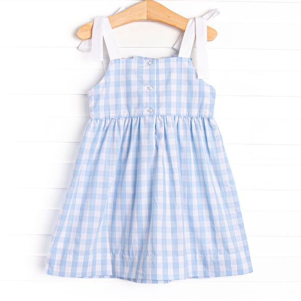 Checkered Cherries Smocked Dress, Blue