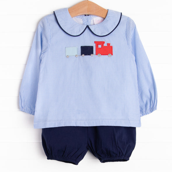 Conductor Cutie Applique Bloomer Set, Blue