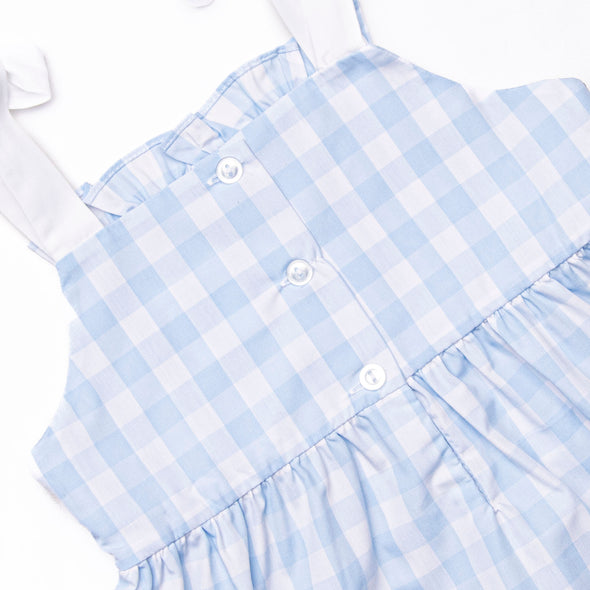 Checkered Cherries Smocked Dress, Blue