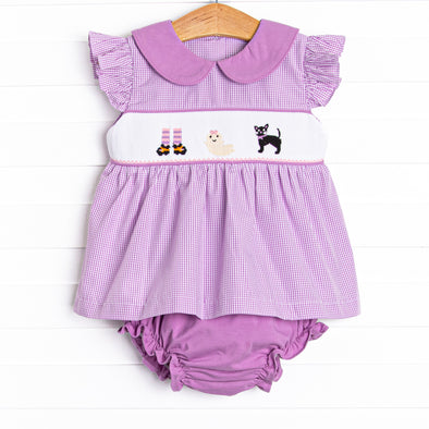 Fright Night Smocked Diaper Set, Purple