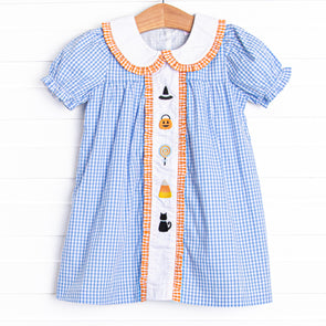 Spooky Season Embroidered Dress, Blue