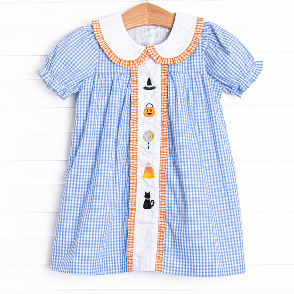 Spooky Season Embroidered Dress, Blue