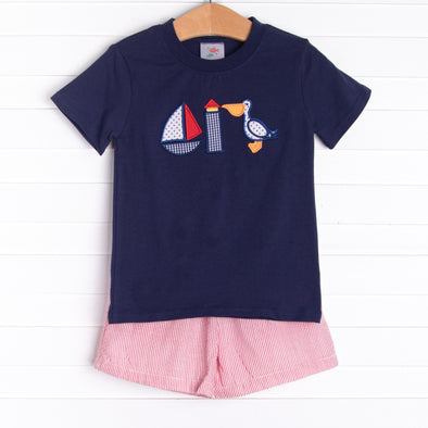 Lookout Lad Applique Short Set, Navy