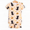 Feline Spooky Bamboo Pajama Short Set, Orange