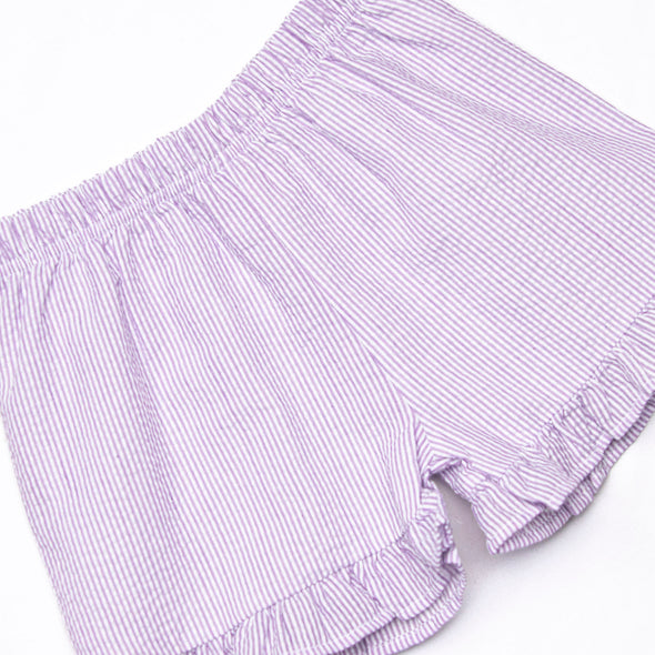 Seersucker Sailor Applique Ruffle Short Set, Purple