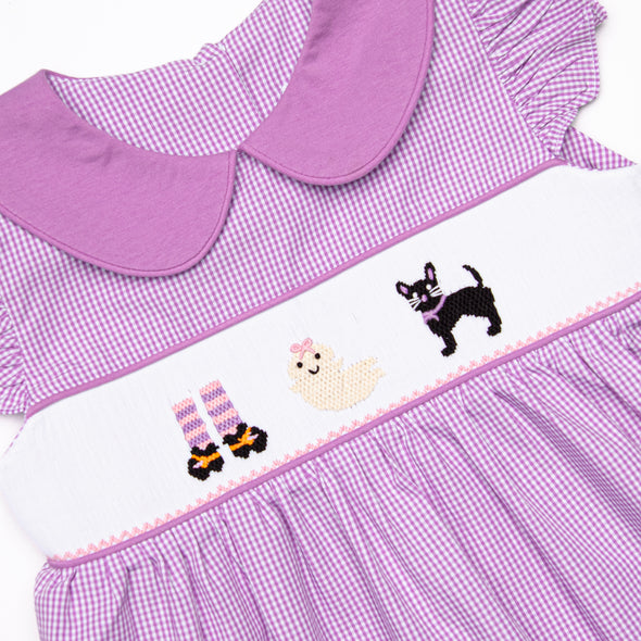 Fright Night Smocked Diaper Set, Purple