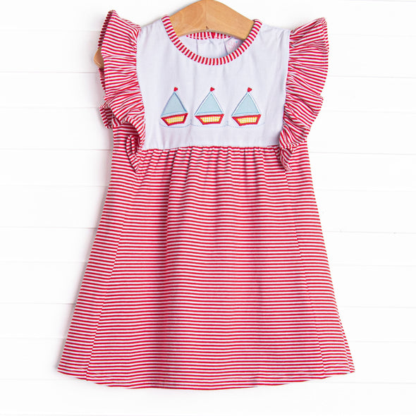 Sail's Up Applique Dress, Red