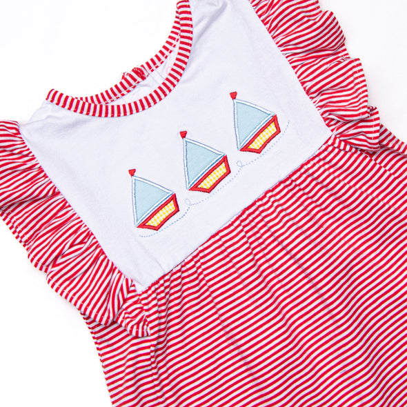 Sail's Up Applique Dress, Red