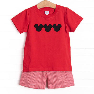 Classic Mouse Applique Short Set, Red