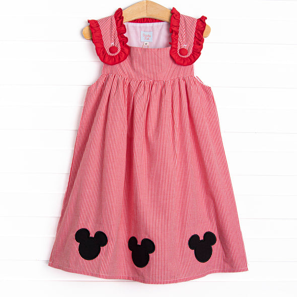 Classic Mouse Applique Dress, Red