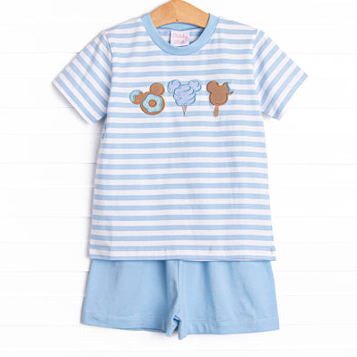 Charming Treats Applique Short Set, Blue