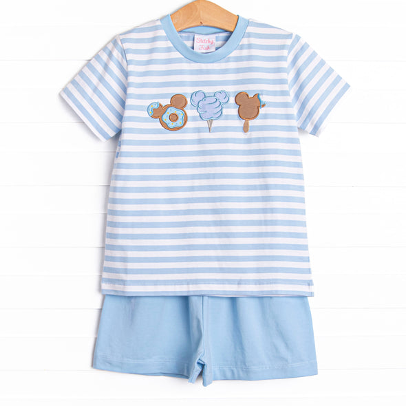 Charming Treats Applique Short Set, Blue