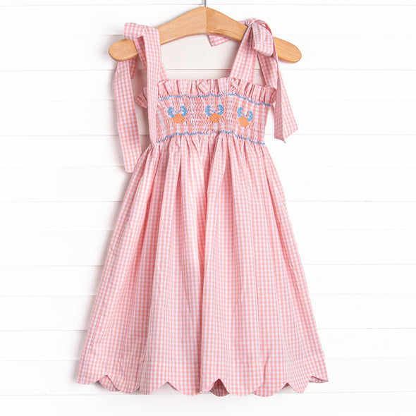 Coral Reef Crab Smocked Dress, Pink