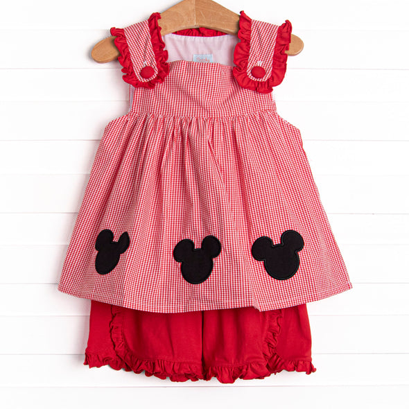 Classic Mouse Applique Ruffle Short Set, Red