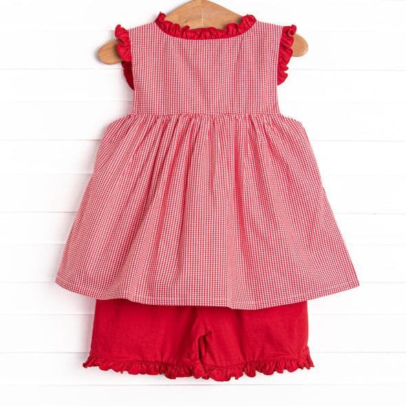 Classic Mouse Applique Ruffle Short Set, Red