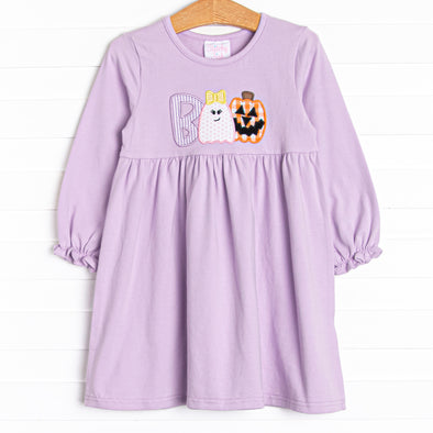 Ghostly Greeting Applique Dress, Purple