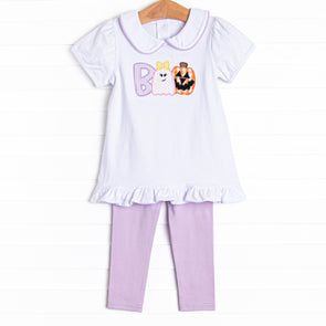 Ghostly Greeting Applique Legging Set, Purple