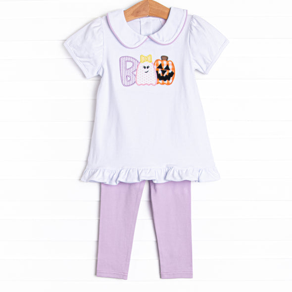 Ghostly Greeting Applique Legging Set, Purple