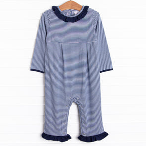 Lexie Ruffle Romper, Navy Stripe