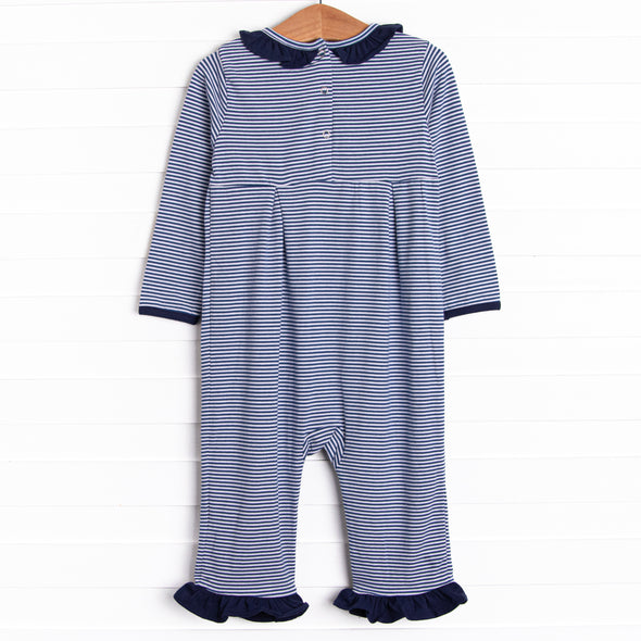 Lexie Ruffle Romper, Navy Stripe