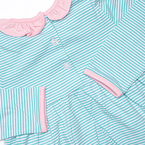 Amelia Ruffle Dress, Pink and Mint Stripe