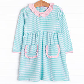 Amelia Ruffle Dress, Pink and Mint Stripe