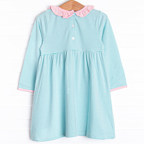 Amelia Ruffle Dress, Pink and Mint Stripe