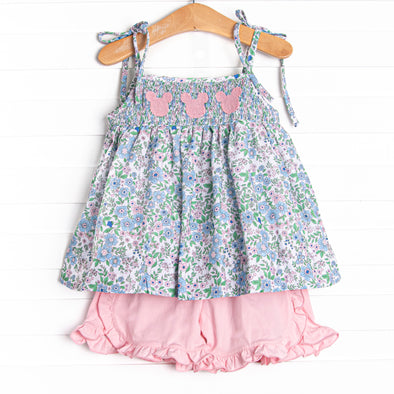 Magic in Bloom Smocked Ruffle Short Set, Pink