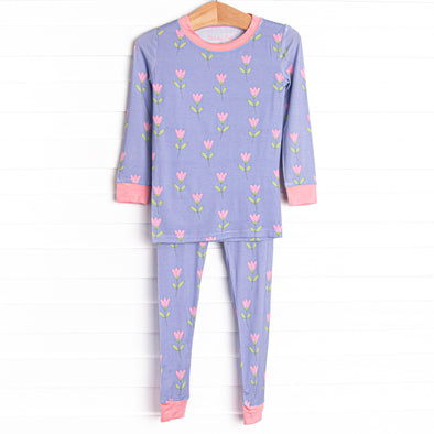 Tulip Blooms Bamboo Pajama Set, Purple