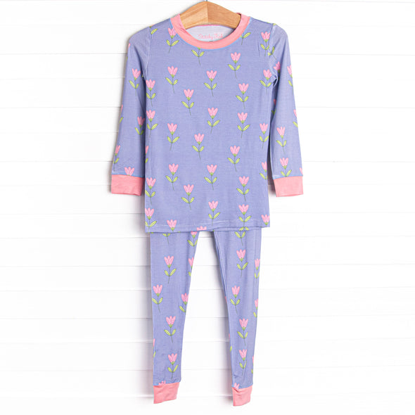 Tulip Blooms Bamboo Pajama Set, Purple